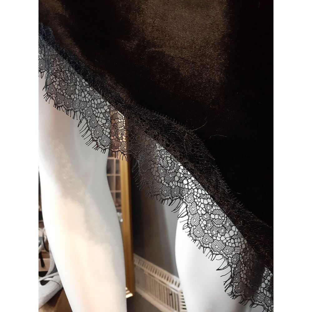 Zara Nwt Black Velvet Asymmetric Slip Dress with Lace Trim - Picture 2 of 16